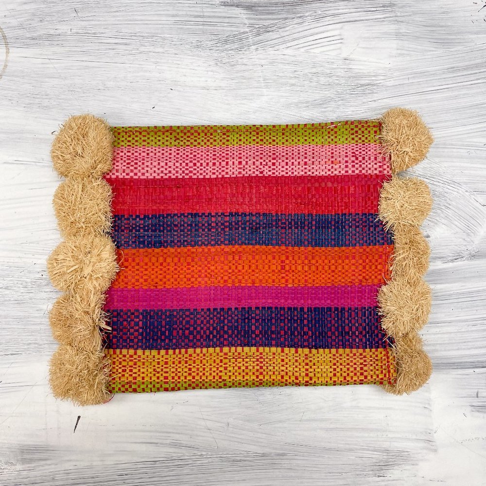 new | Hat Attack Striped Raffia Mini Clutch